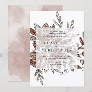 blush pink watercolor roses wedding invitation