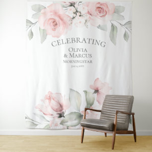 Blush Pink Watercolor Roses Wedding Prop Tapestry