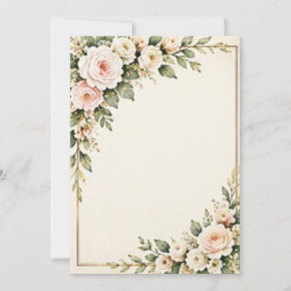 Blush Pink Watercolor Roses with Gold Border Invitation