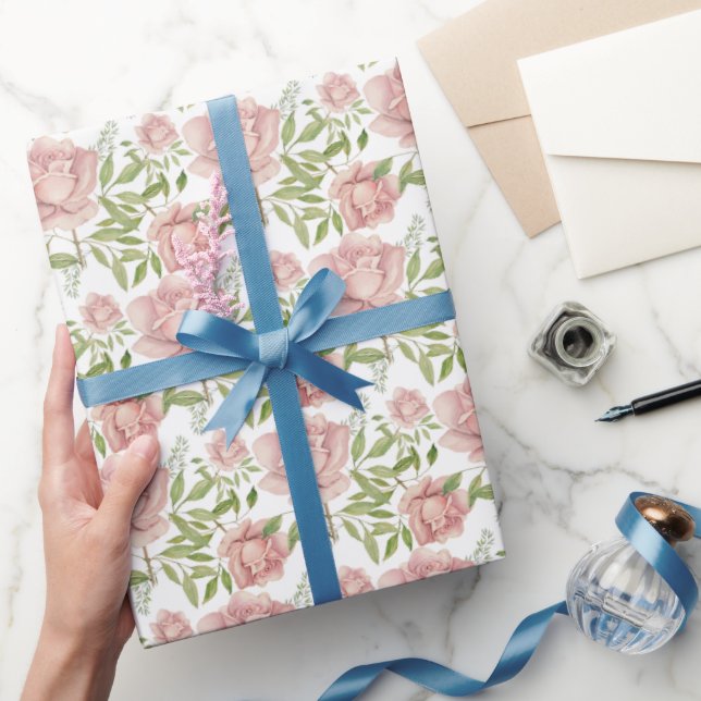 Blush Pink Watercolor Roses Wrapping Paper (Gifting)