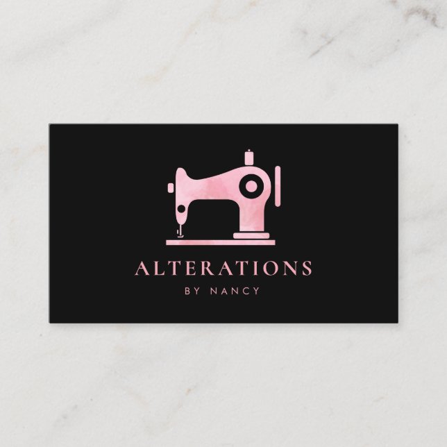 Blush Pink Watercolor Sewing Machine  Business Card (Front)