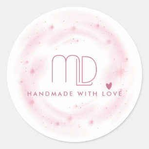 BLUSH PINK WATERCOLOR STAR CIRCLE HOLLOW LOGO CLASSIC ROUND STICKER