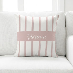 Blush Pink Watercolor Stripes Monogram Name Cushion