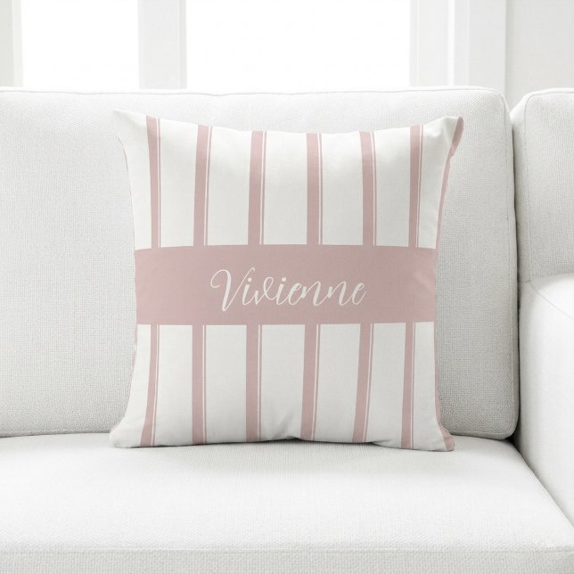 Blush Pink Watercolor Stripes Monogram Name Cushion (Creator Uploaded)