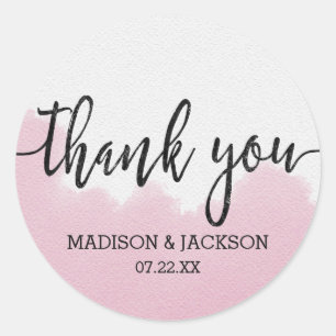 Blush Pink Watercolor Strokes Wedding Thank You Classic Round Sticker