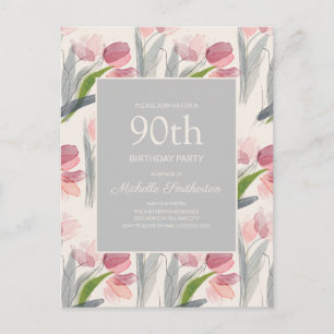 Blush Pink Watercolor Tulips Cream White 90th Postcard