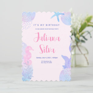 Blush Pink Watercolor under The Sea Birthday Invitation