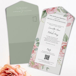 Blush Pink Watercolor Wedding All In One Invitation
