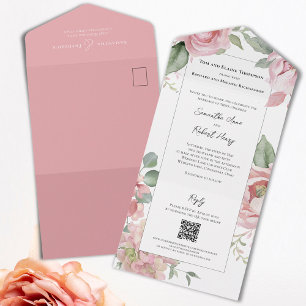 Blush Pink Watercolor Wedding All In One Invitation