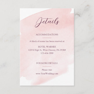 Blush Pink Watercolor Wedding Details Enclosure Card