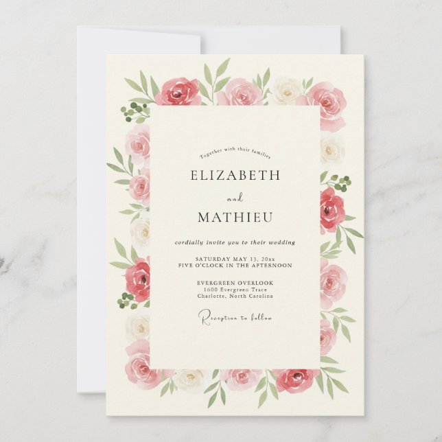 Blush Pink Watercolor Wedding Invitation (Front)