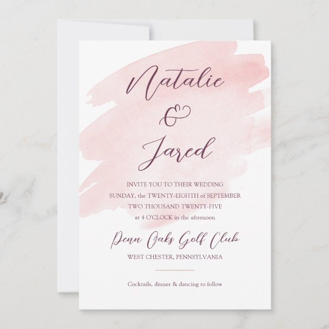 Blush Pink Watercolor Wedding Invitation (Front)