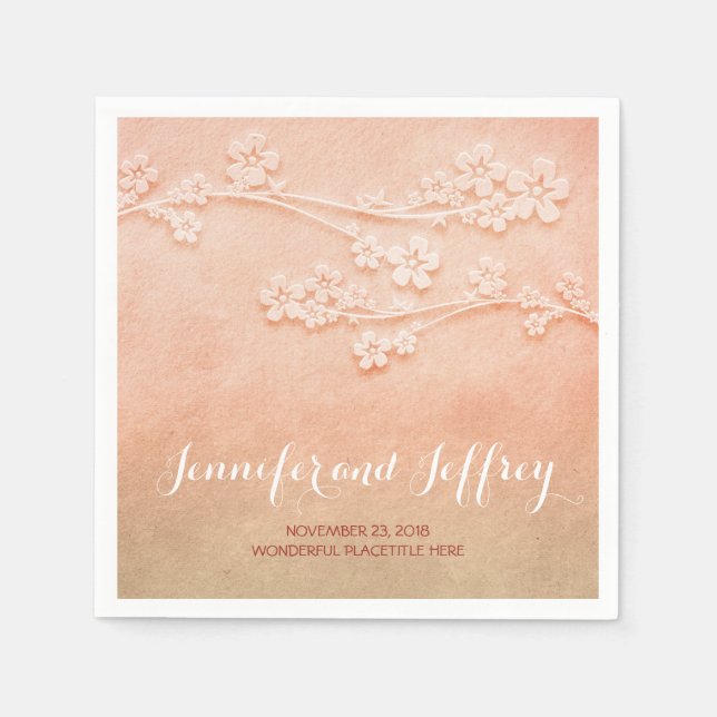 blush pink watercolor wedding paper napkins (Front)