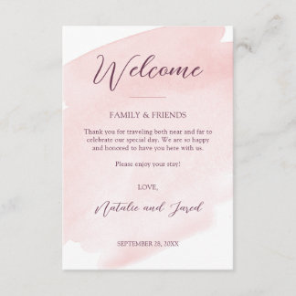 Blush Pink Watercolor Wedding Welcome Thank You Enclosure Card