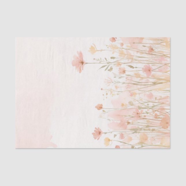 Blush Pink Watercolor Wildflowers Decoupage Tissue Paper (Front)