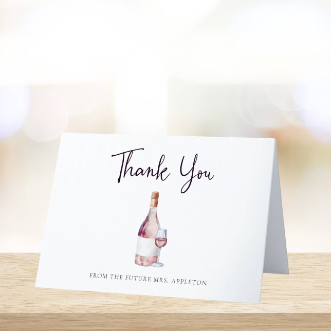 Blush Pink Watercolor Wine Bridal Shower Thank You Card (Creator Uploaded)