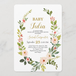 Blush pink watercolor wreath Baby Shower Invitation