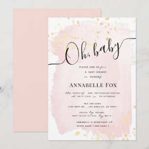 Blush Pink Watercolor x Gold Splatters Baby Shower Invitation