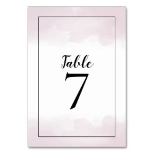Blush Pink Watercolors Black Script Wedding Table Number