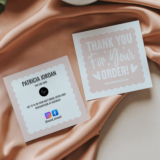 Blush Pink Wave Order Thank you LOGO Social Icon  Square Business Card (Creator Uploaded)