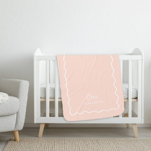 Blush Pink Wavy Border Monogrammed Sherpa Blanket