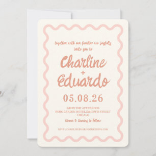 Blush Pink Wavy Border Wedding Invitation