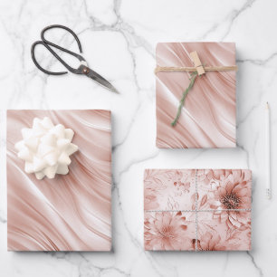 Blush Pink Wavy Streaks Flowers Bridal Shower Wrapping Paper Sheet