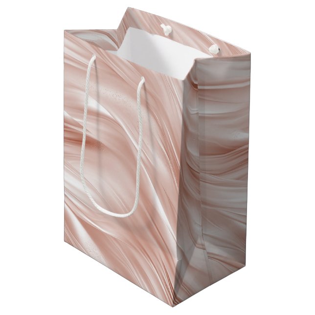 Blush Pink Wavy Streaks Wedding Medium Gift Bag (Front Angled)