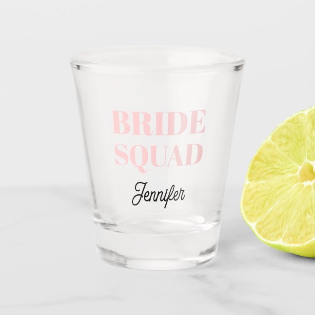 Blush Pink Wedding Bride Squad Personalized Shot Glass (Front)