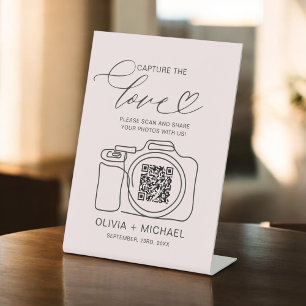 Blush Pink Wedding Capture The Love QR Code  Pedestal Sign