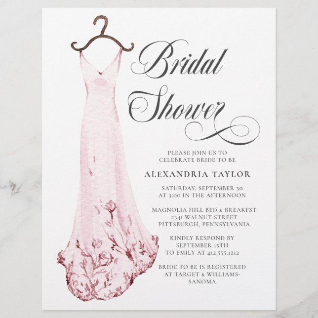 Blush Pink Wedding Dress Bridal Shower Invitation  Flyer (Front)