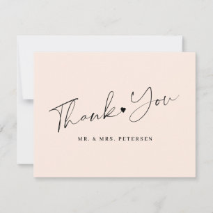 Blush pink wedding elegant script thank you card