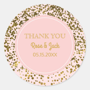 Blush Pink Wedding Faux Gold Glitter Confetti Dots Classic Round Sticker