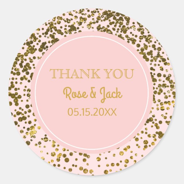 Blush Pink Wedding Faux Gold Glitter Confetti Dots Classic Round Sticker (Front)