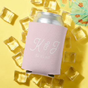 Blush Pink Wedding Favour Monogrammed Can Cooler