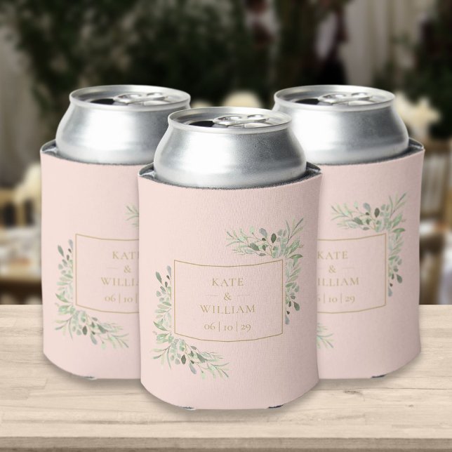 Blush Pink Wedding Greenery Foliage Can Cooler (Creator Uploaded)