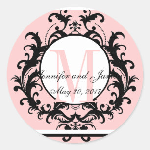 Blush Pink Wedding Initial Names Date Classic Round Sticker