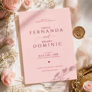 Blush Pink Wedding Invitation with Red Typography