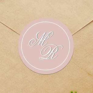 Blush Pink Wedding Monogram Custom Classic Round Sticker