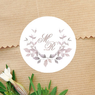 Blush Pink Wedding Monogram Custom Classic Round Sticker