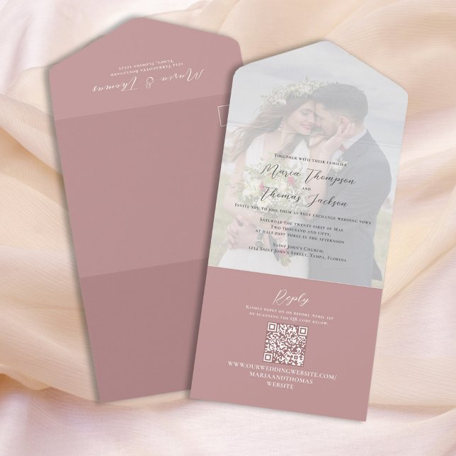 Blush Pink Wedding Photo Elegant Script All In One Invitation (Creator Uploaded)