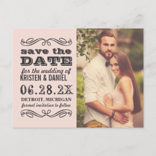 Blush Pink Wedding Photo Save the Date Announcement Postcard