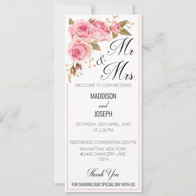 Blush Pink Wedding Program Invitation (Front)