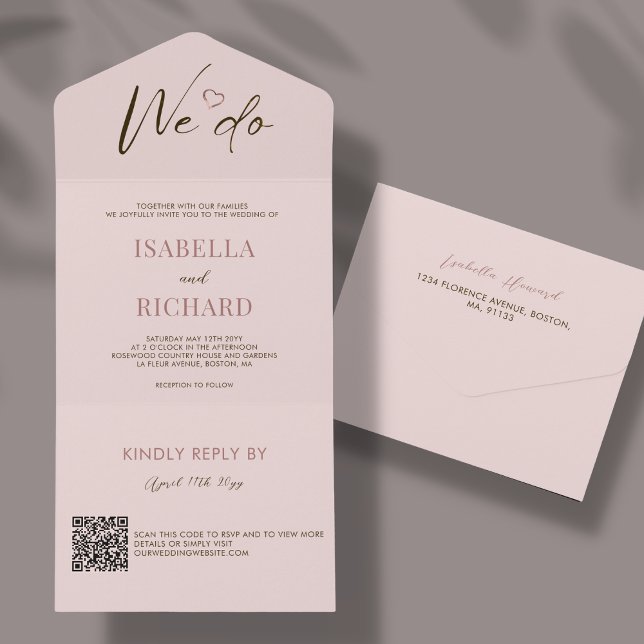 Blush Pink Wedding | QR Code All In One Invitation (Creator Uploaded)