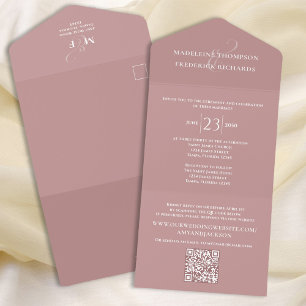 Blush Pink Wedding QR Code RSVP Custom All In One Invitation