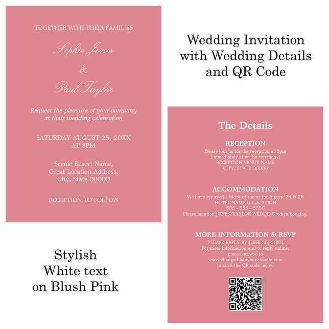 Blush Pink Wedding QR Code RSVP Invitation (Creator Uploaded)