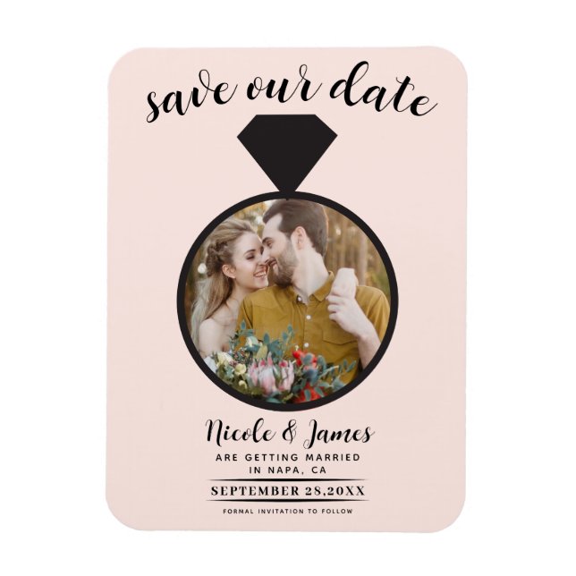 Blush Pink Wedding Ring Photo Save the Date Magnet (Vertical)
