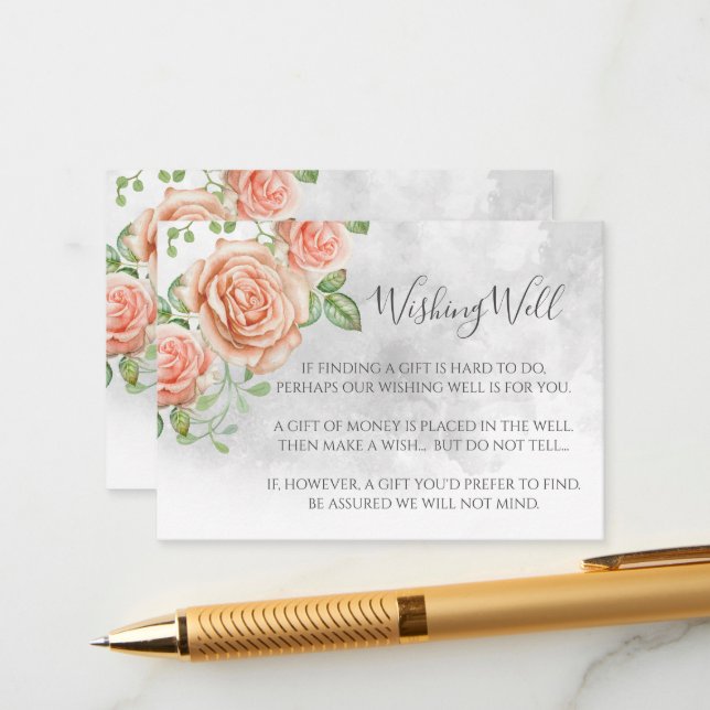 Blush Pink Wedding Wishing Well Enclosure Card (Front/Back In Situ)