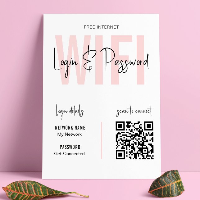 Blush Pink What's the WIFI Password QR Code Logo Poster (Creator Uploaded)