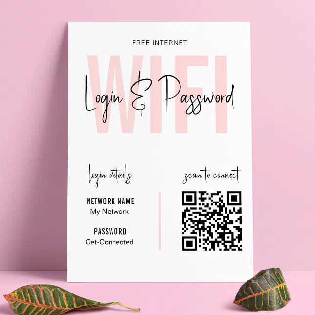 Blush Pink What's the WIFI Password QR Code Logo Poster | Zazzle